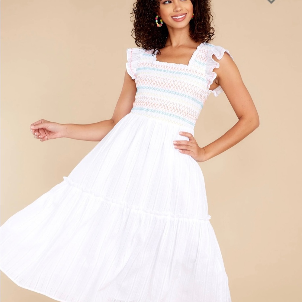 Colorful Days White Multi Midi Dress